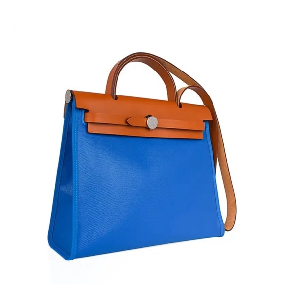 Hermes Herbag Blue Frida Berline & Vache Naturelle Leather & Palladium Hardware - Picture 2 of 9